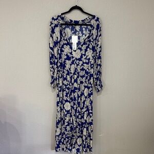 Zara Blue and Cream Floral Long Sleeve Dress